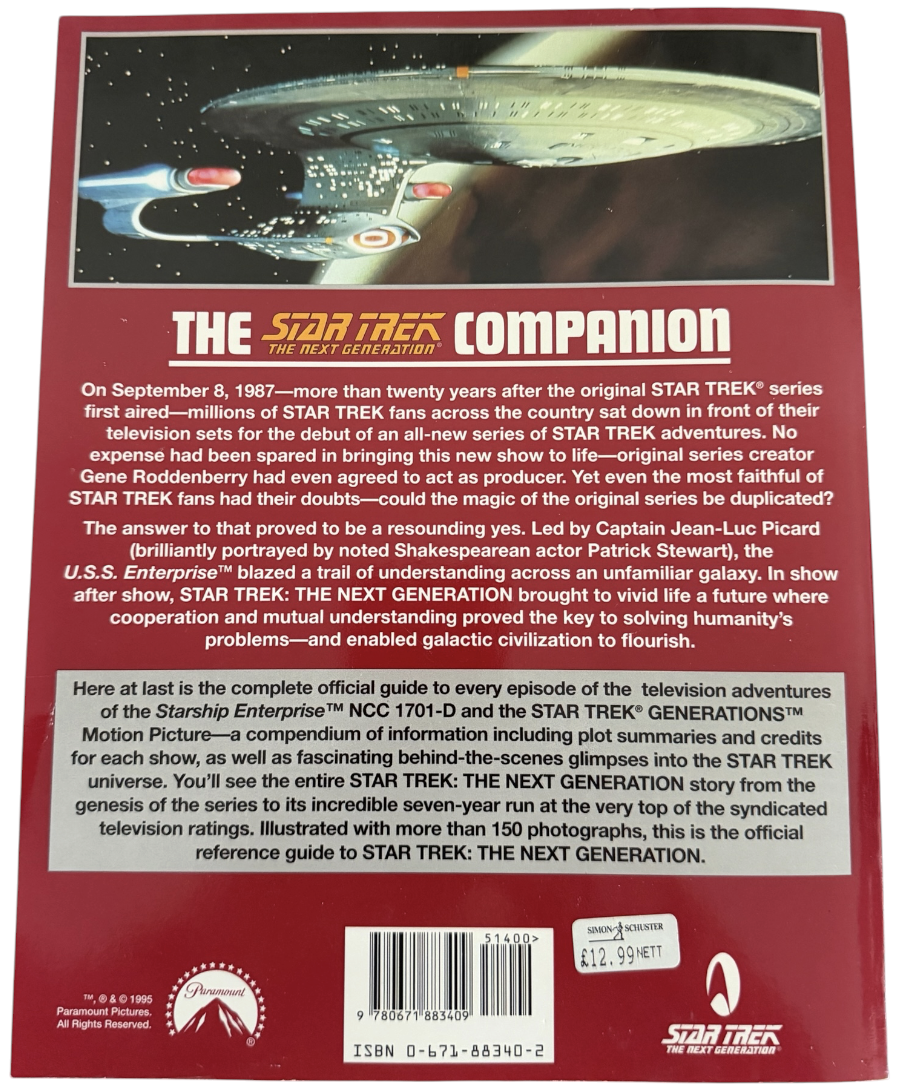 Vintage 1995 Pocket Books Star Trek The Next Generation Companion - Larry Nemecek Revised Ed Unsold - Near Mint Unsold Ex-Shop Stock