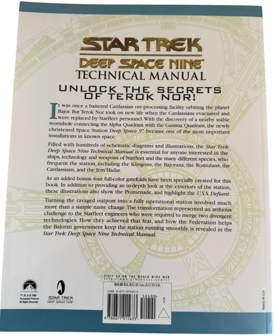 Vintage 1998 Pocket Books Star Trek Deep Space Nine Technical Manual - Near Mint Unsold Ex-Shop Stock