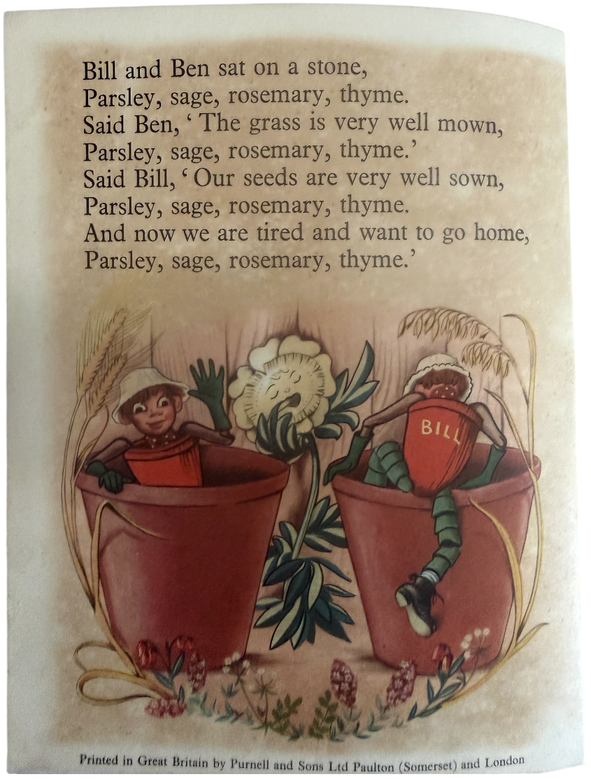 Vintage 1953 Nursey Rhymes For Bill And Ben The Flowerpot Men A Twirly Book - Very Good Condition