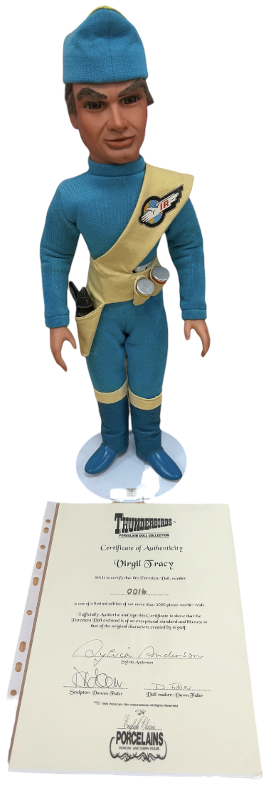 Vintage Gerry Andersons English Classic Porcelains Thunderbirds Virgil Tracy 21 Inch Porcelain Doll Collection Officially Authorized By Sylvia Anderson Limited Edition 1996 Release With COA - Fantastic Condition