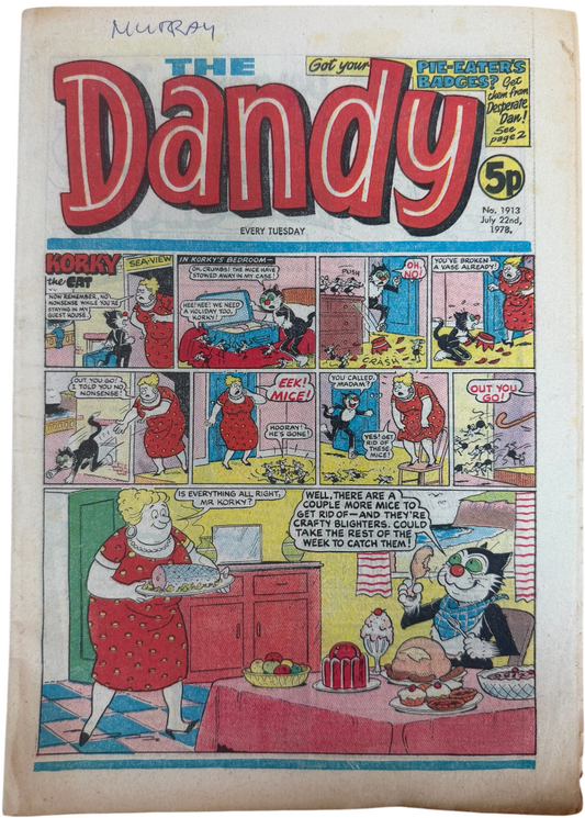 Vintage 1978 The Dandy Weekly Boys And Girls Comic Issue No. 1913 July 22nd 1978 By D C Thompson &amp; Co (3.5 Grade)