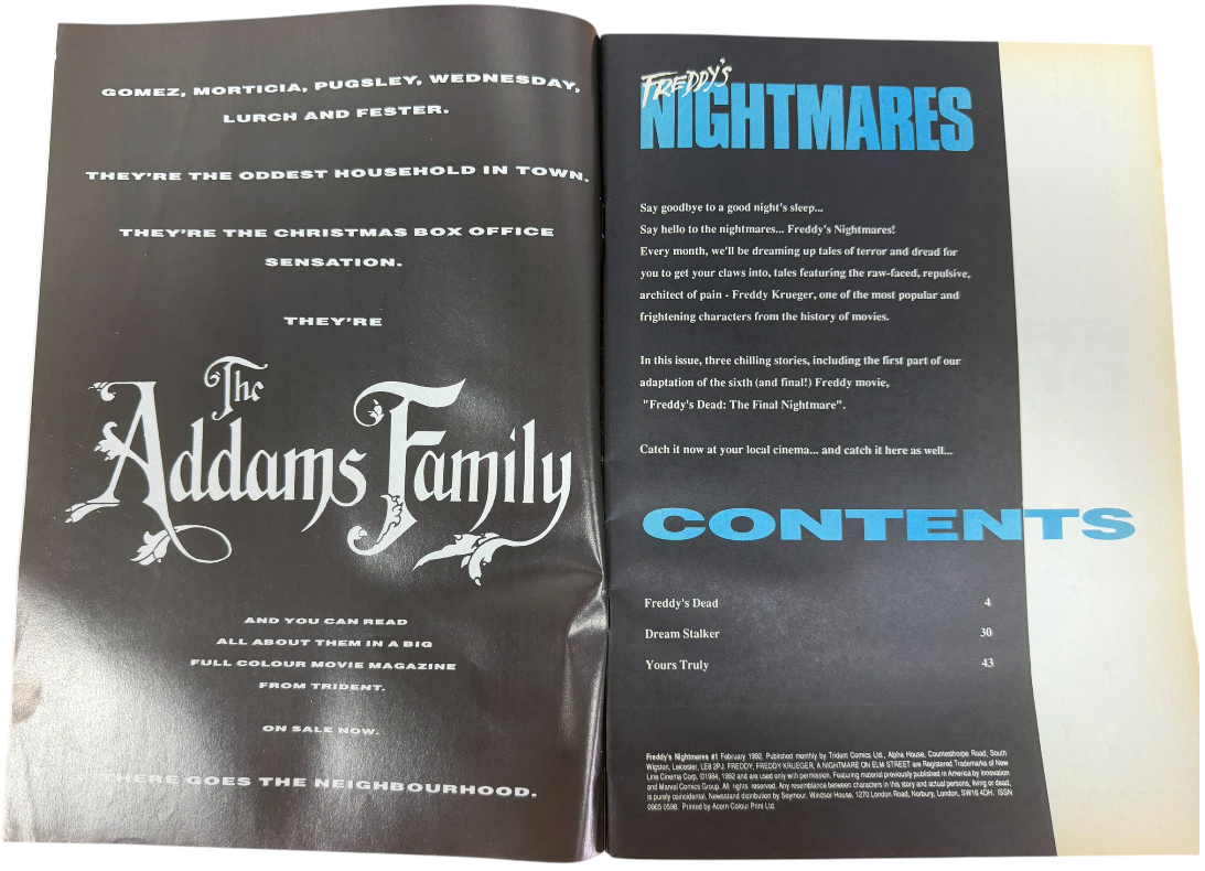 Vintage 1992 Trident Comics- Freddy's Nightmares Comic Issue No.1 February 1992 - Ex Shop Stock (Grade 7.5
