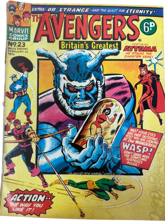 Vintage 1974 Marvel Comics - The Avengers - Britain's Greatest Comic Issue No.23 February 1974 - Ex Shop Stock (Grade 4.0)