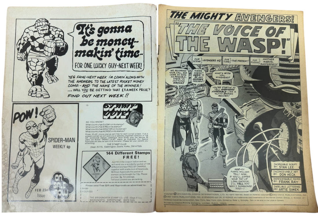 Vintage 1974 Marvel Comics - The Avengers - Britain's Greatest Comic Issue No.23 February 1974 - Ex Shop Stock (Grade 4.0)