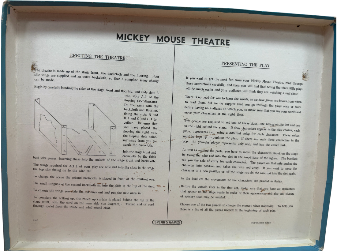 Vintage 1950's Spears Games - Mickey Mouse Theatre - In The Original Box With letter From Richard Spear