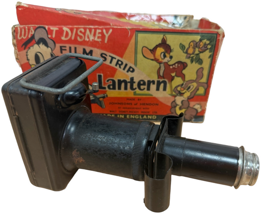 Vintage 1943 Johnsons Of Hendon Walt Dinsey Film Strip Lantern Projector With 7 Film Strips - Boxed