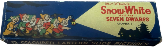 Vintage 1930's Wald Disney's Snow White And The Seven Dwarfs Chapter 1 - 12 Coloured Lantern Slide Pictures - In The Original Box