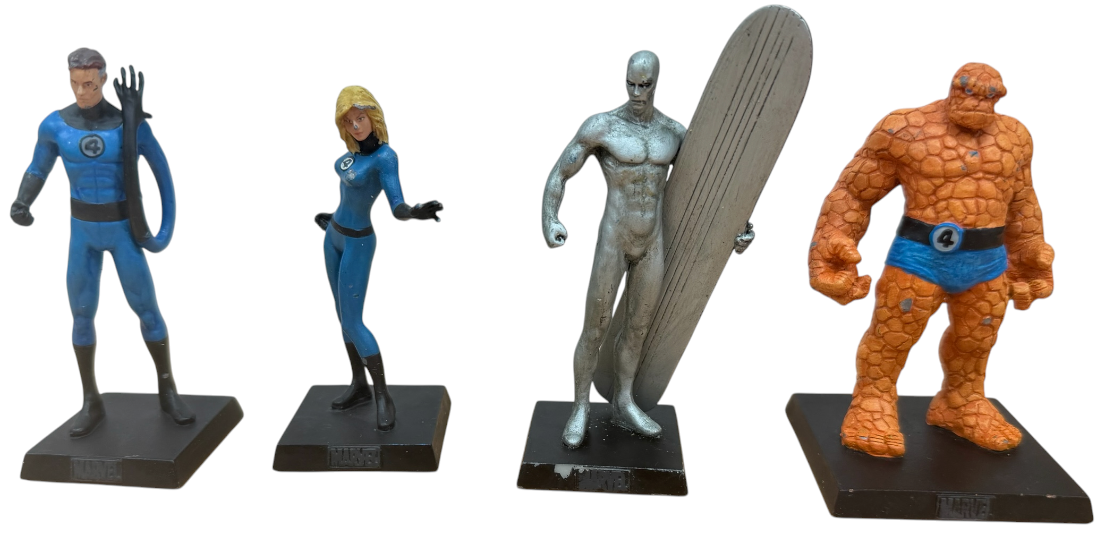 Vintage 2005/6/7 Eaglemoss Classic Marvel Figurine Collection Set Of 4 - The Thing, Silver Surfer, Mr Fantastic &amp; The Invisible Woman