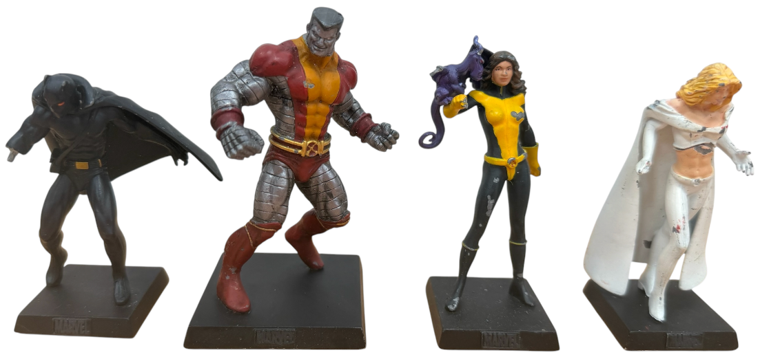 Vintage 2006/7 Eaglemoss Classic Marvel Figurine Collection Set Of 4 - Emma Frost, Black Panther, Shadow Cat, and Colossus