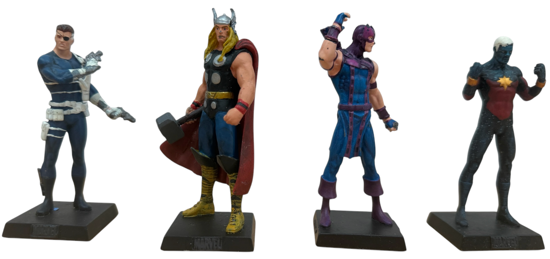 Vintage 2006/7 Eaglemoss Classic Marvel Figurine Collection Set Of 4 - Thor, Captain Marvel, Hawkeye, Nick Fury