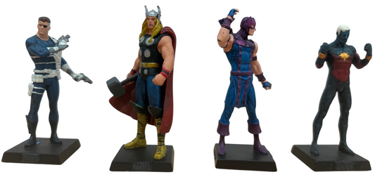 Vintage 2006/7 Eaglemoss Classic Marvel Figurine Collection Set Of 4 - Thor, Captain Marvel, Hawkeye, Nick Fury