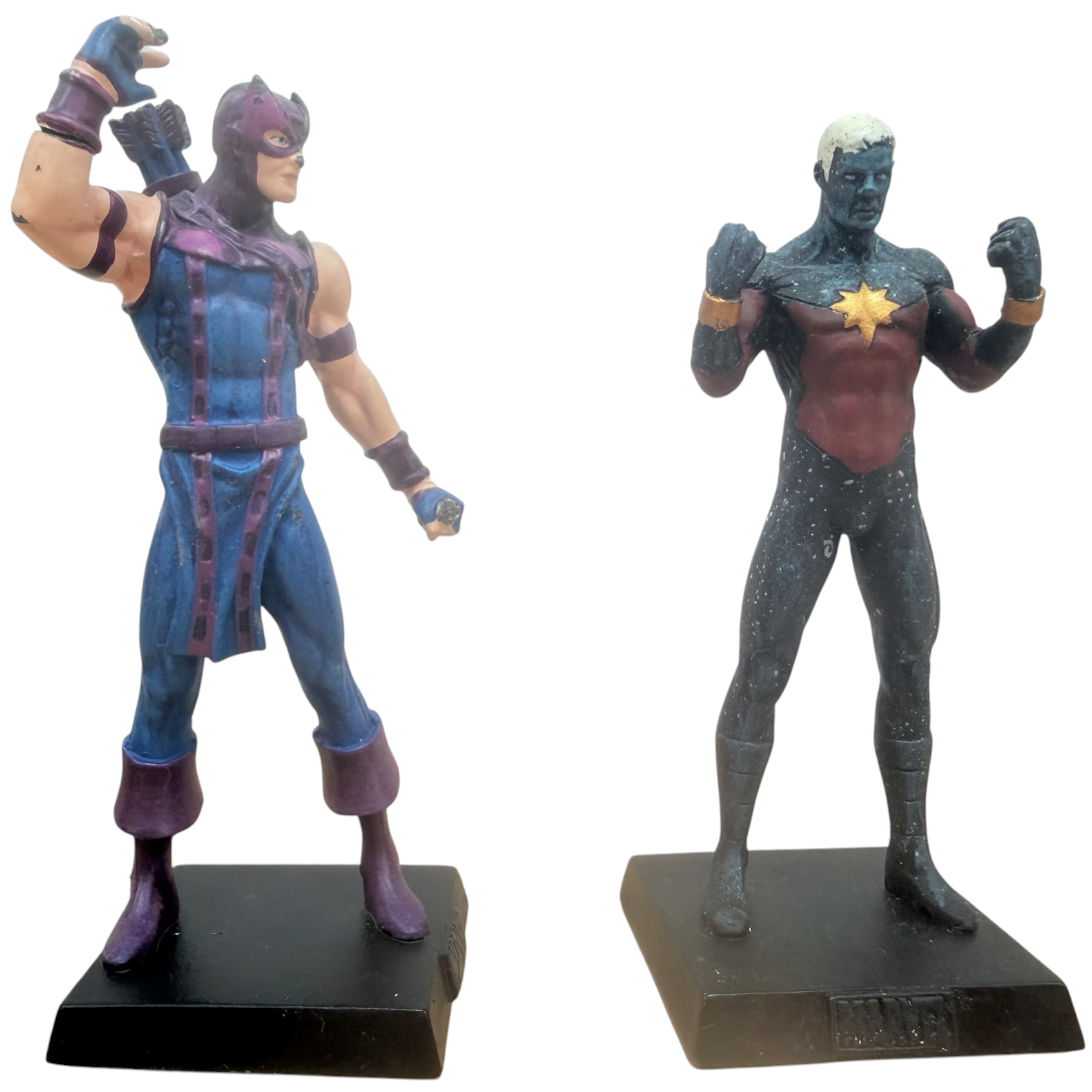 Vintage 2006/7 Eaglemoss Classic Marvel Figurine Collection Set Of 4 - Thor, Captain Marvel, Hawkeye, Nick Fury