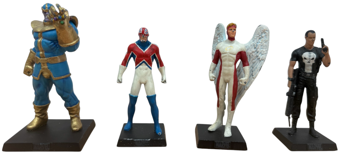 Vintage 2006/7 Eaglemoss Classic Marvel Figurine Collection Set Of 4 - The Punisher, Captain Britain, Angel &amp; Thanos