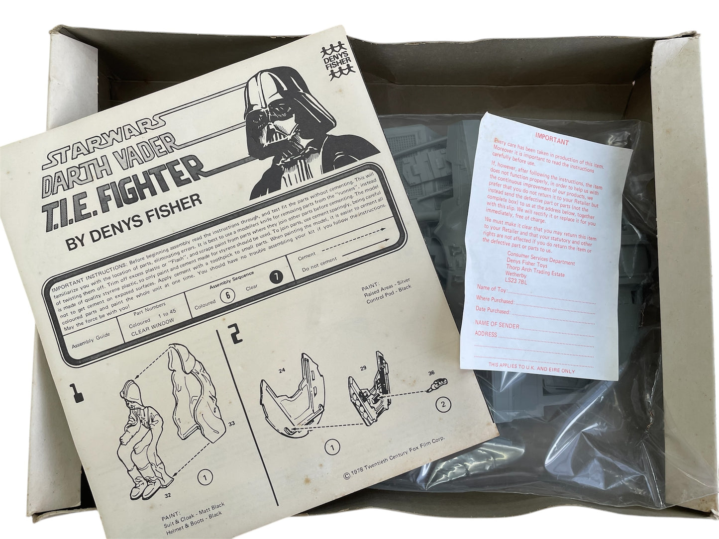 Vintage Denys Fisher 1977 Ultra Rare Star Wars The Authentic Darth Vader Tie Fighter Scale Model Kit - Complete In The Box - Shop Stock Room Find