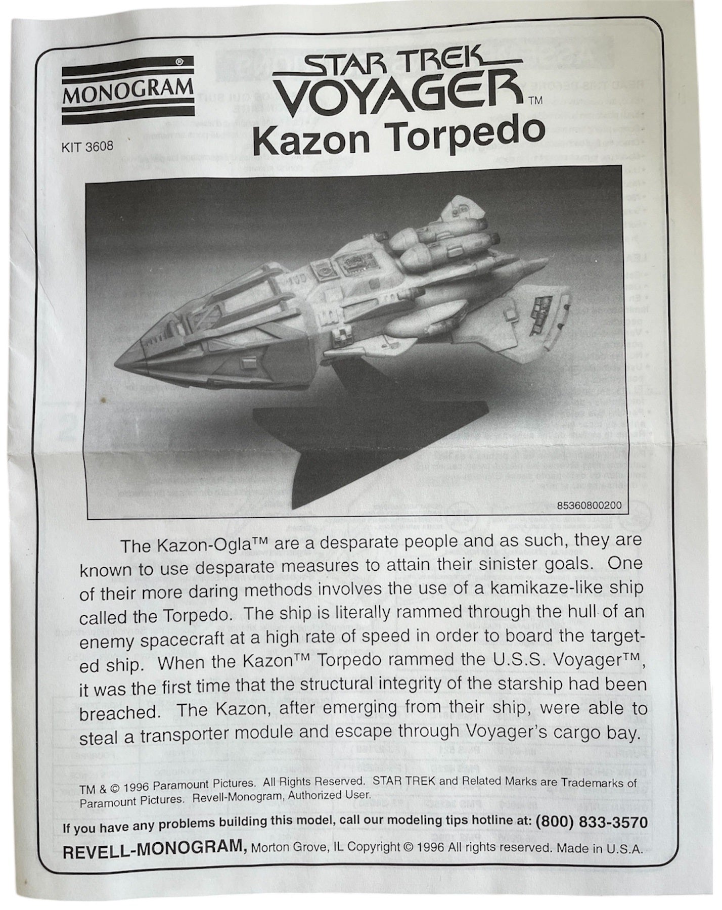 Vintage Monogram 1996 Star Trek Voyager - The Kazon Torpedo Plastic Model Kit No. 85-3608 - Former Shop Counter Display Set