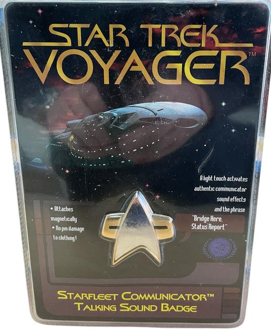 Vintage IPI 1993 - Star Trek Voyager Electronic Starfleet Communicator Talking Sound Badge - Former Shop Counter Display Item