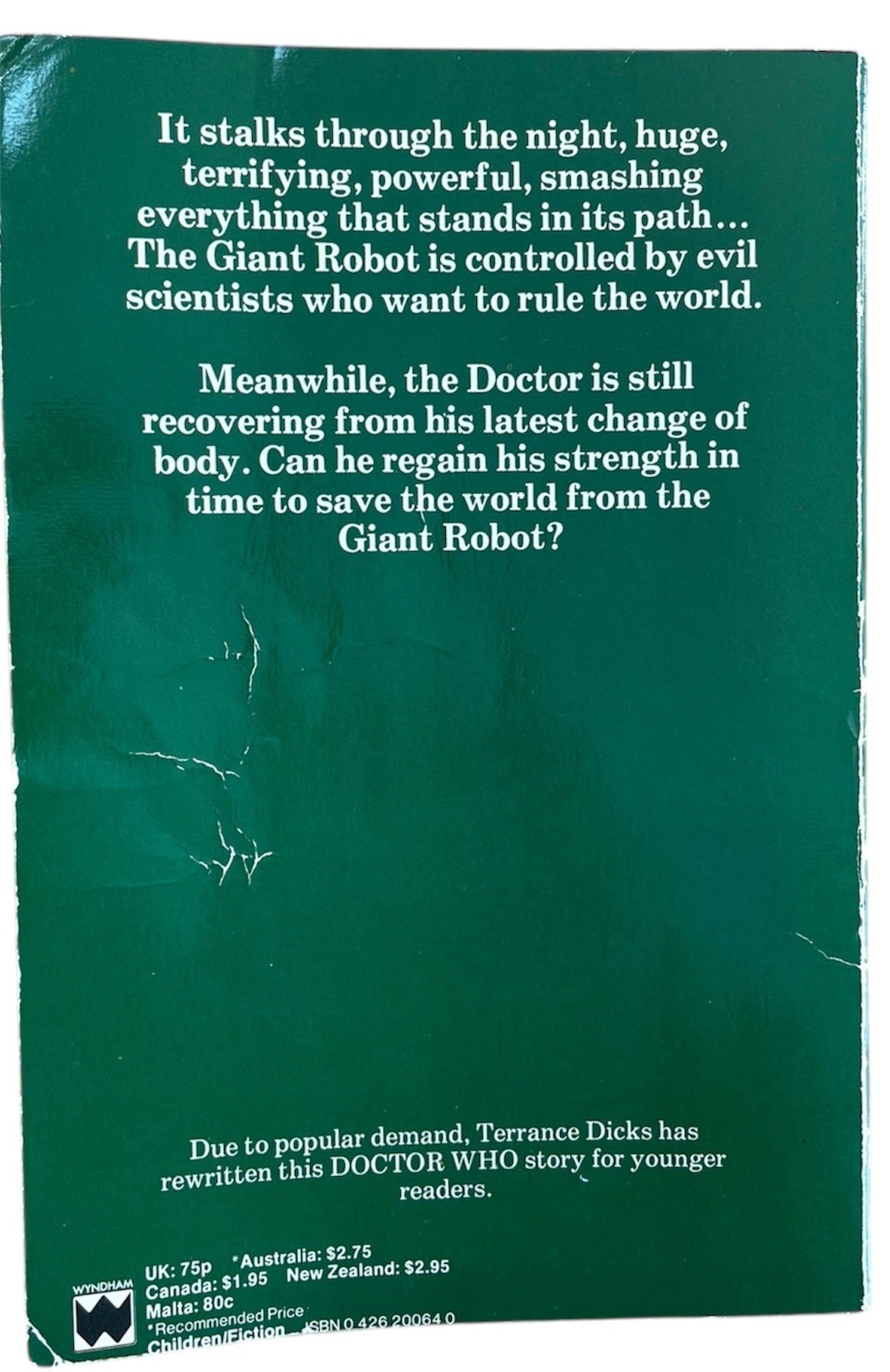 Vintage 1980 Junior Doctor Dr Who And The Giant Robot - Target Paperback Book By Terrance Dicks
