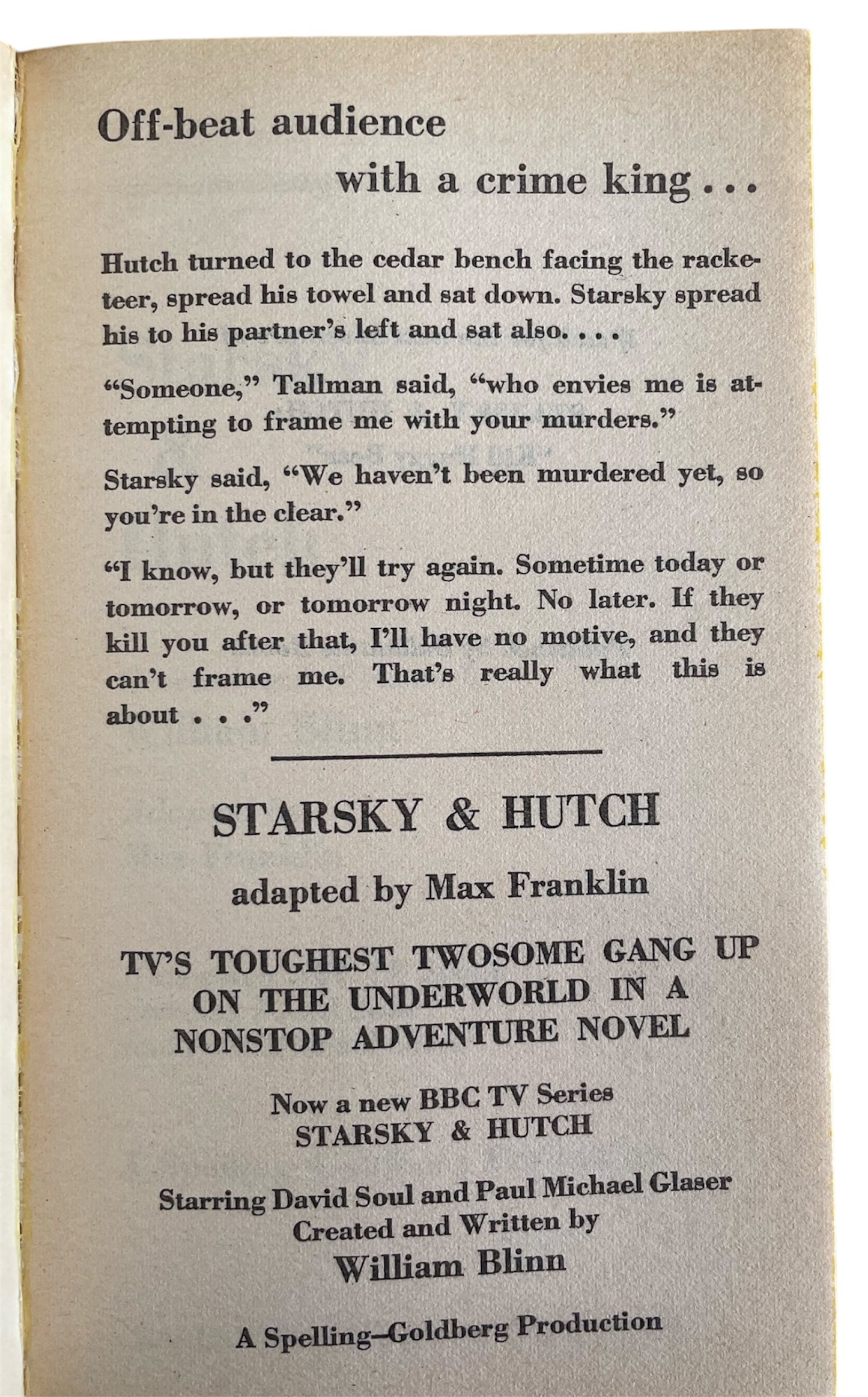 Vintage 1976 Starsky And Hutch No. 1 Paperback Book - Based On The Hit TV Series - Near Mint Condition - Ex Shop Stock