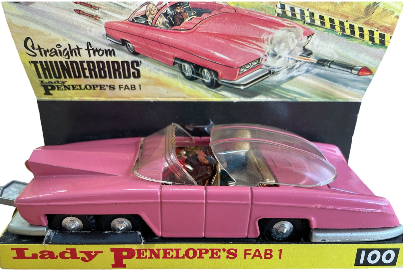 Vintage Dinky Toys 1975 Gerry Andersons Thunderbirds Dinky No. 100 DieCast Lady Penelopes Fab 1 Rolls Royce Model Car - Fantastic Condition In The Original Box With Display Plinth
