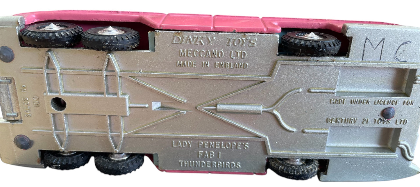 Vintage Dinky Toys 1975 Gerry Andersons Thunderbirds Dinky No. 100 DieCast Lady Penelopes Fab 1 Rolls Royce Model Car - Fantastic Condition In The Original Box With Display Plinth