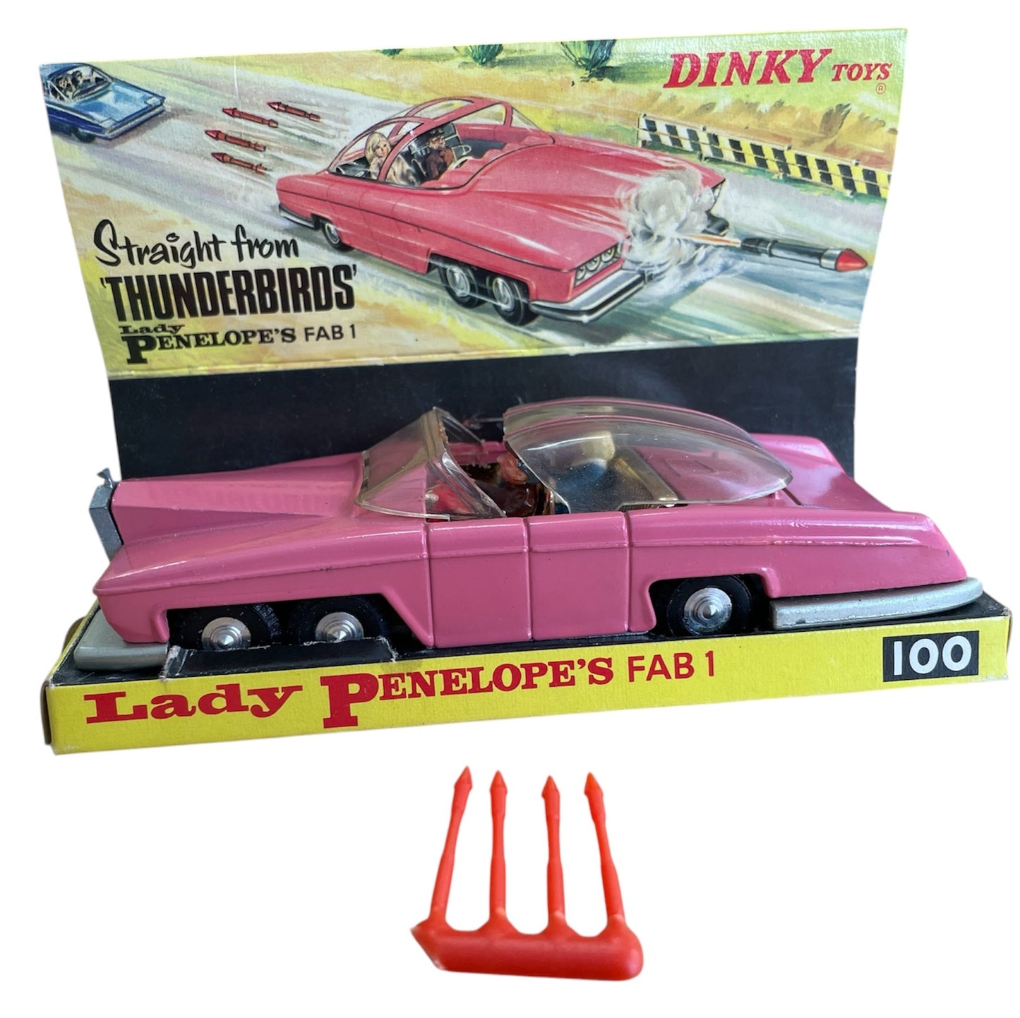 Vintage Dinky Toys 1975 Gerry Andersons Thunderbirds Dinky No. 100 DieCast Lady Penelopes Fab 1 Rolls Royce Model Car - Fantastic Condition In The Original Box With Display Plinth