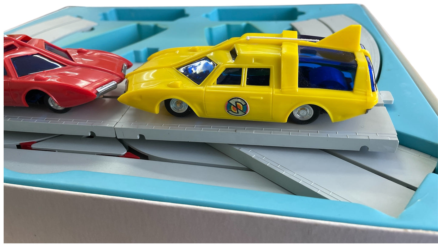 Vintage Triang 1967 Gerry Andersons Captain Scarlet And The Mysterons - 21st Century Driving - Pursuit Set - Slotted Car With Touch Drive Spectrum Cars - Good Condition In The Original Box