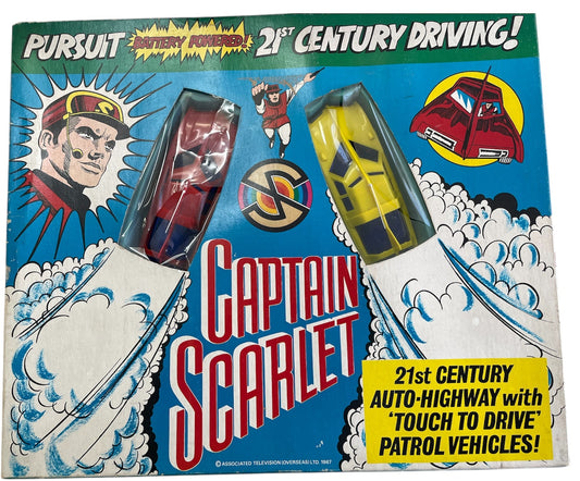 Vintage Triang 1967 Gerry Andersons Captain Scarlet And The Mysterons - 21st Century Driving - Pursuit Set - Slotted Car With Touch Drive Spectrum Cars - Good Condition In The Original Box