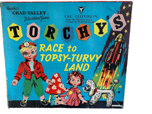 Vintage 1960 Roberta Leighs (Gerry Anderson Produced) Torchys Race To Topsy Turvy Land Board Game - Very Good Condition and Complete In The Original Box