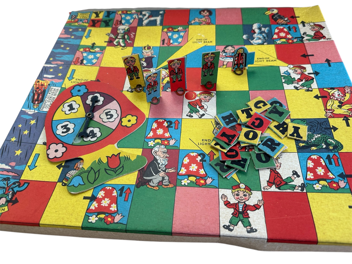 Vintage 1960 Roberta Leighs (Gerry Anderson Produced) Torchys Race To Topsy Turvy Land Board Game - Very Good Condition and Complete In The Original Box