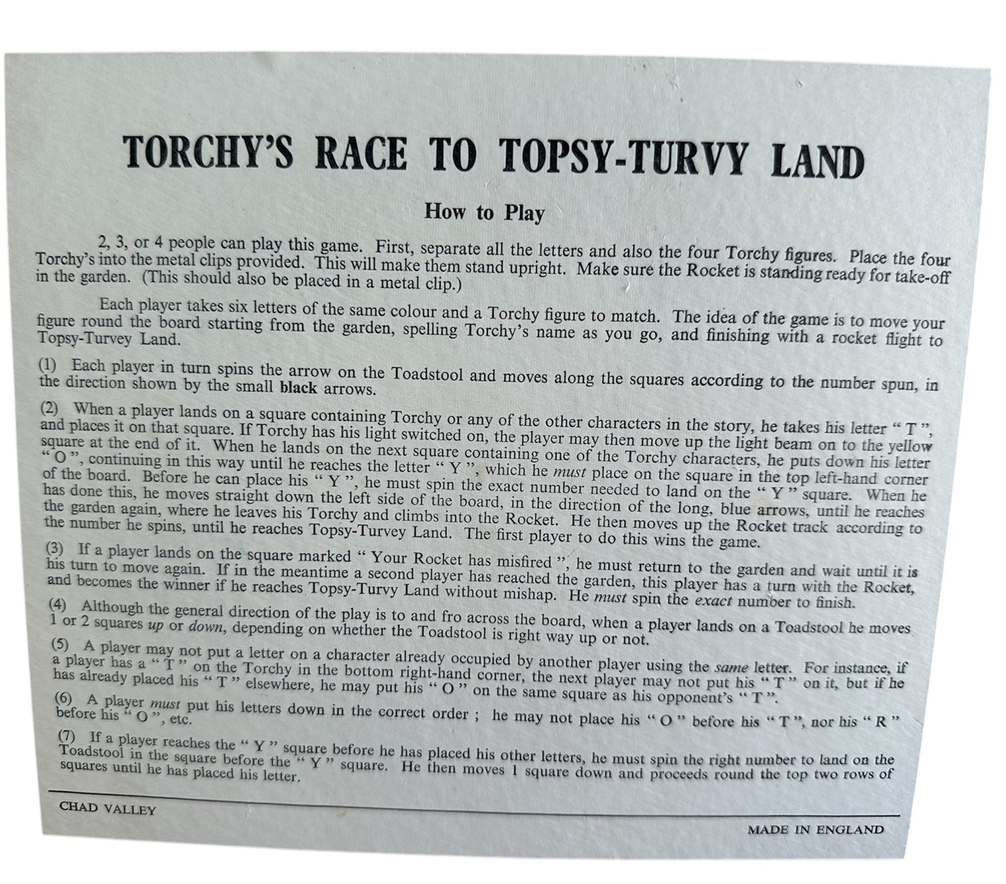 Vintage 1960 Roberta Leighs (Gerry Anderson Produced) Torchys Race To Topsy Turvy Land Board Game - Very Good Condition and Complete In The Original Box