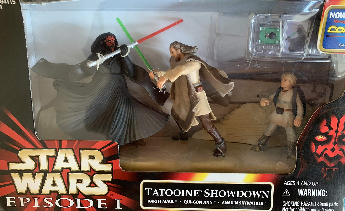 Vintage 1999 Star Wars Episode 1 The Phantom Menace Tatooine Showdown Action Figure Set - With Comm Tech Talk Chip - Brand New Factory Sealed Shop Stock Room Find