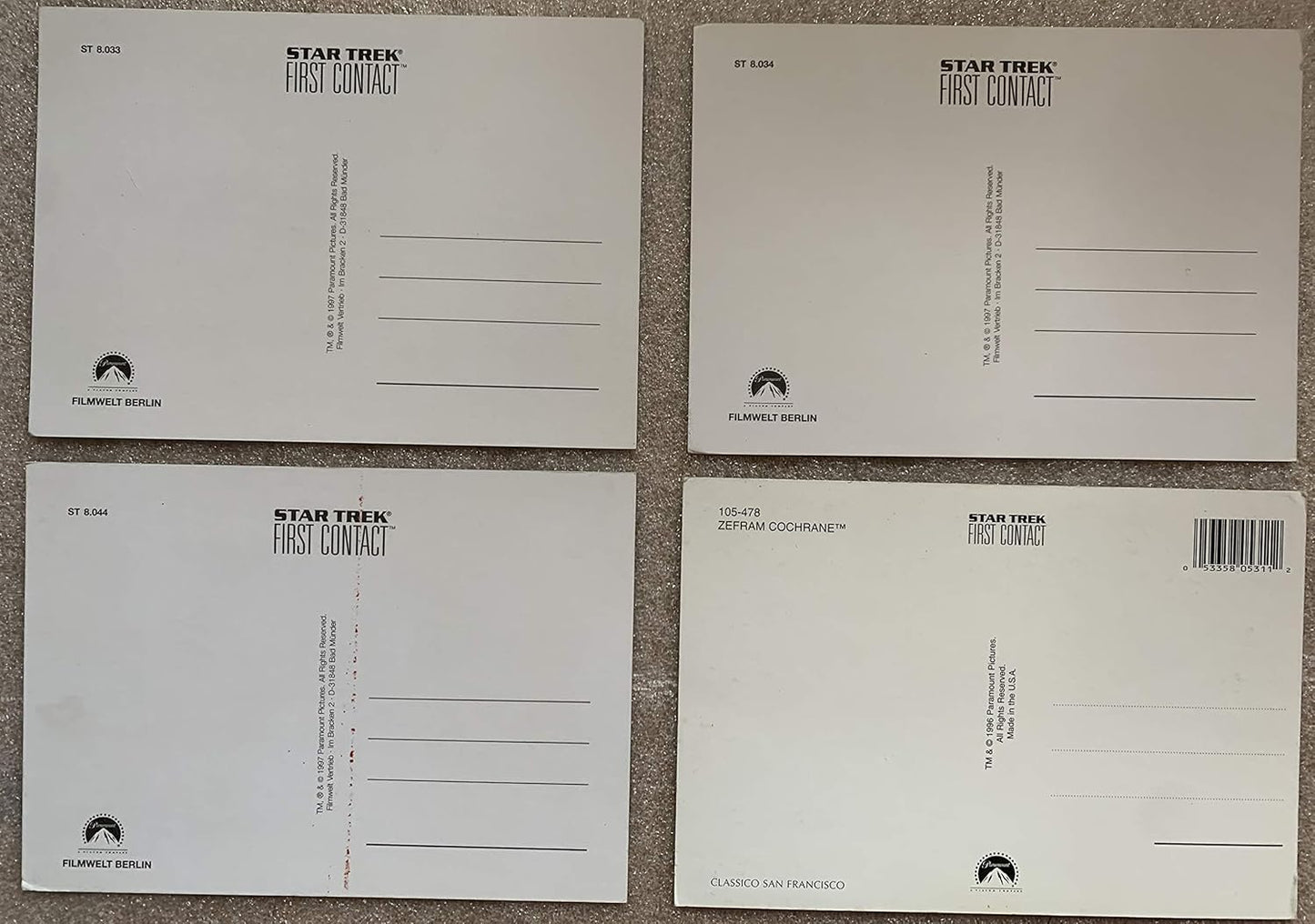 Vintage 1997 Star Trek The Next Generation First Contact Set Of 4 x Individual Post Cards By Classico - Unsold Shop Stock