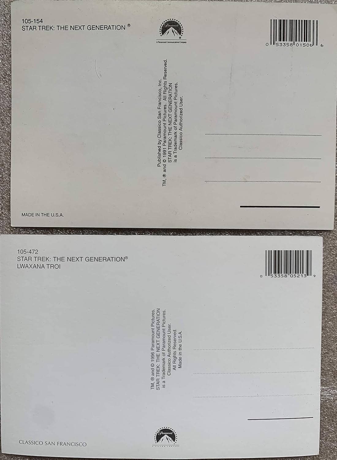 Postcards Vintage Star Trek The Next Generation 1991 Set Of 2 x Individual By Classico San Francisco - The Ladies - Unsold Shop Stock