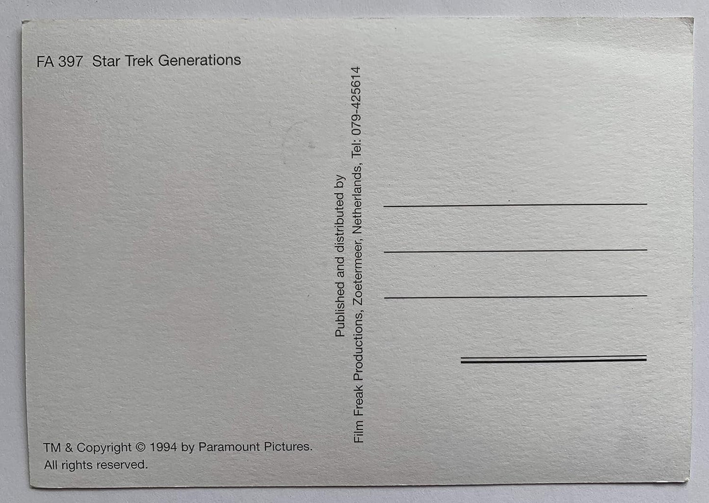 Vintage Star Trek Generations 1994 Captain Kirk, Scotty And Chekov Photograph Postcard By Film Freak Productions - Unsold Shop Stock