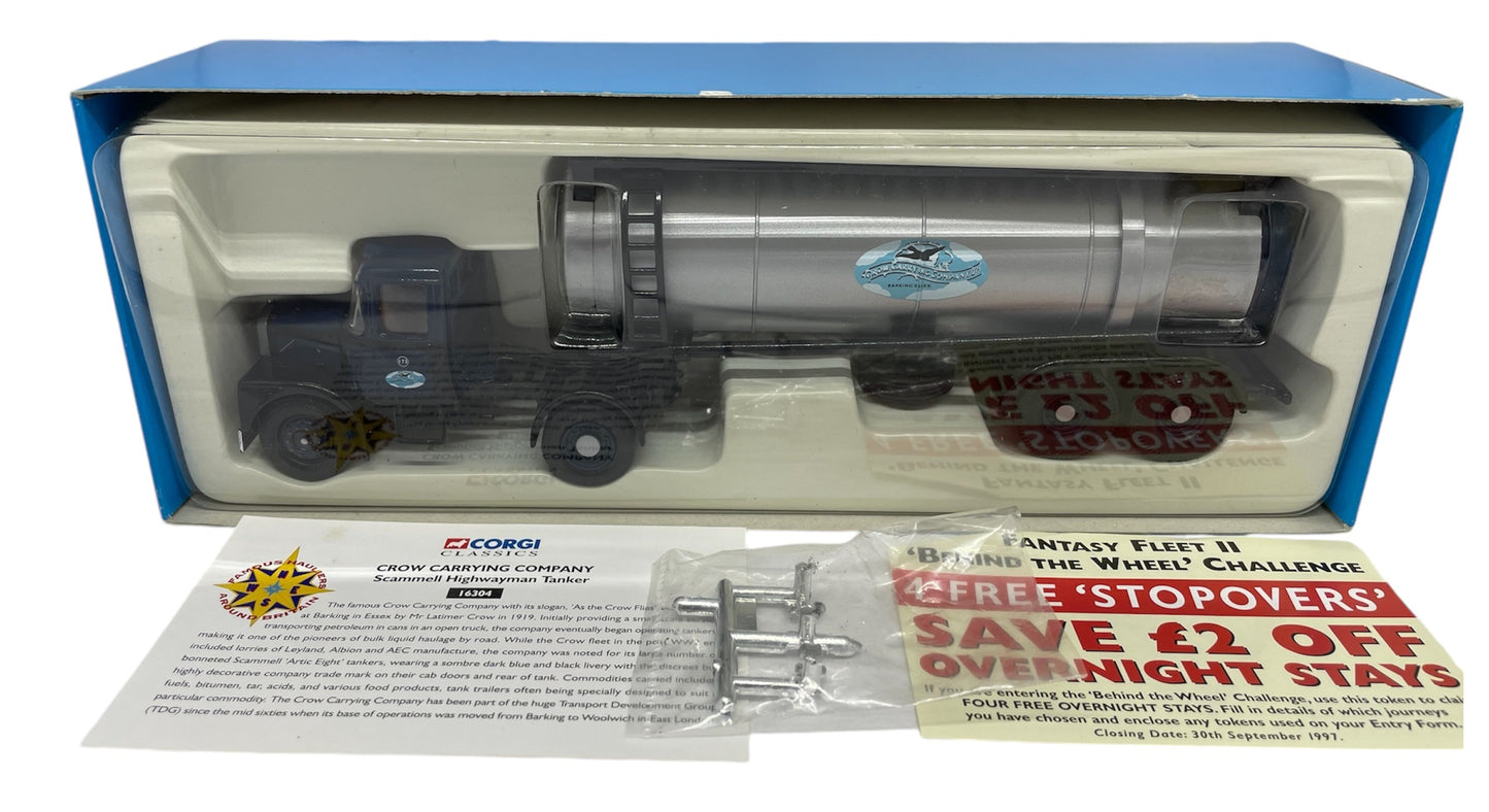 Vintage 1997 Corgi Classics Famous Hauliers Around Britain Limited Edition Crow Carrying Company Scammell Highwayman Tanker - 1:50 Scale Die-Cast Vehicle Replica Number 16304 - Brand New Shop Stock Room Find