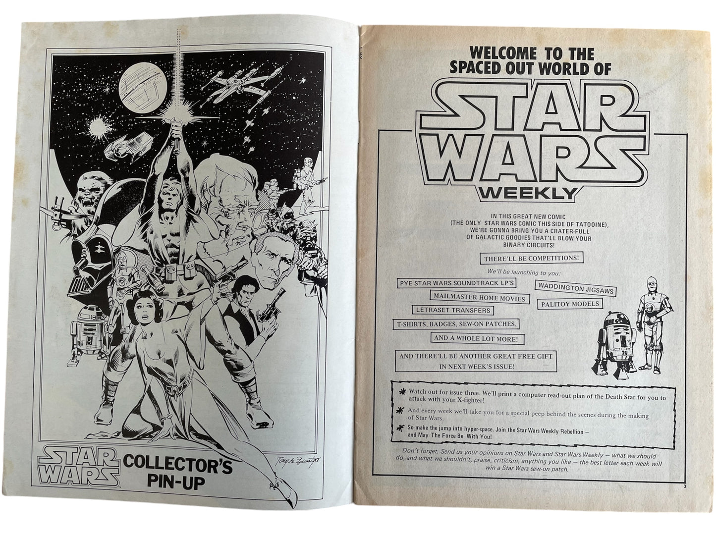 Vintage Star Wars Weekly Comic Issue Number 1 Feb 8th 1978, Valuable First Issue With Free Gift - A Cut Out X-Wing Fighter - Former Shop Stock