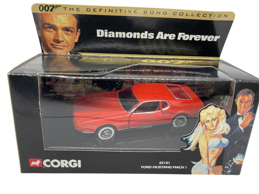 Vintage Corgi 2000 The Definitive James Bond 007 Collection - Diamonds Are Forever - Ford Mustang Mach I - 1:36 Scale Die-Cast Vehicle Replica Number 02101 - Brand New Factory Sealed Shop Stock Room Find
