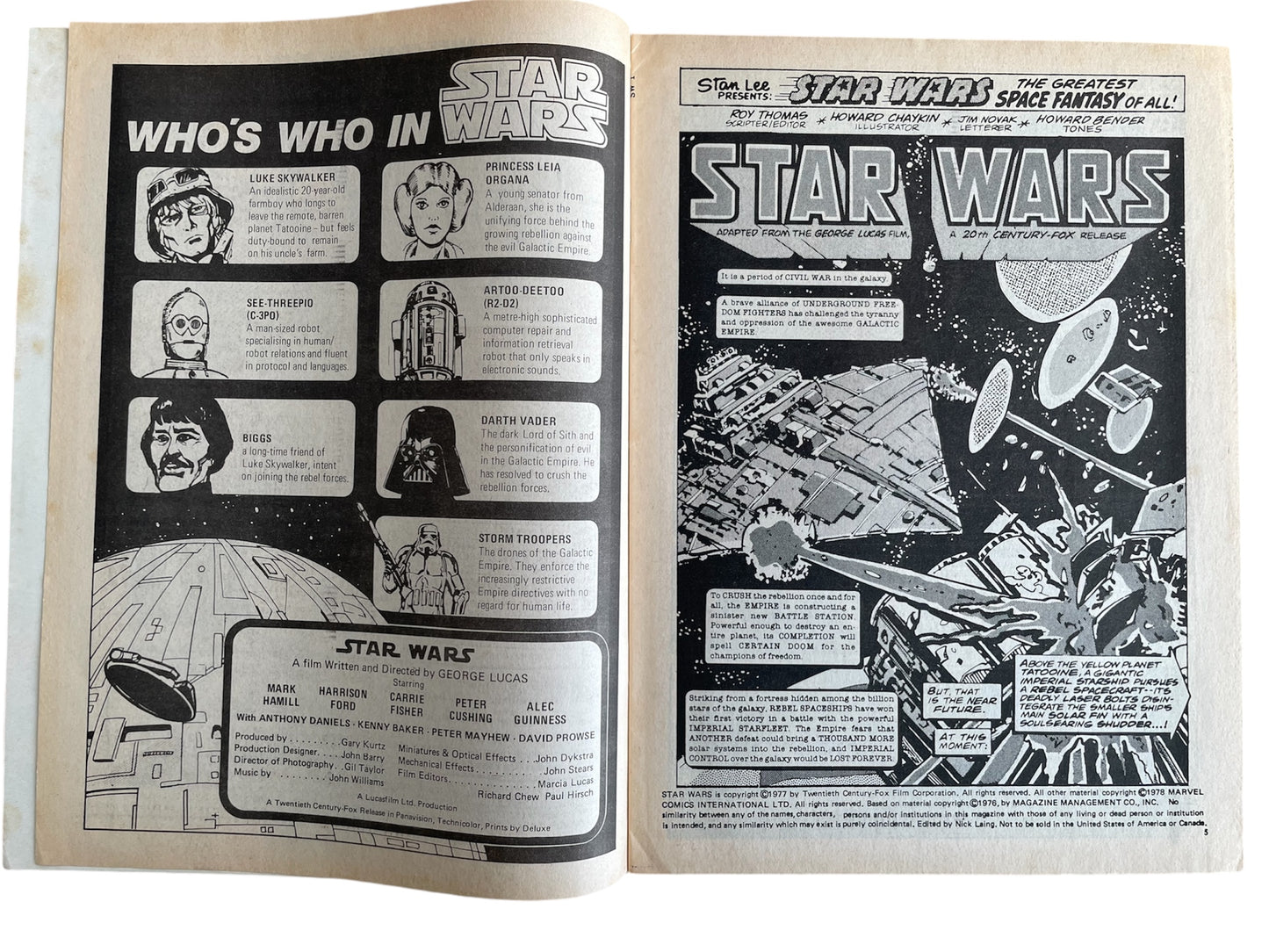 Vintage Star Wars Weekly Comic Issue Number 1 Feb 8th 1978, Valuable First Issue With Free Gift - A Cut Out X-Wing Fighter - Former Shop Stock