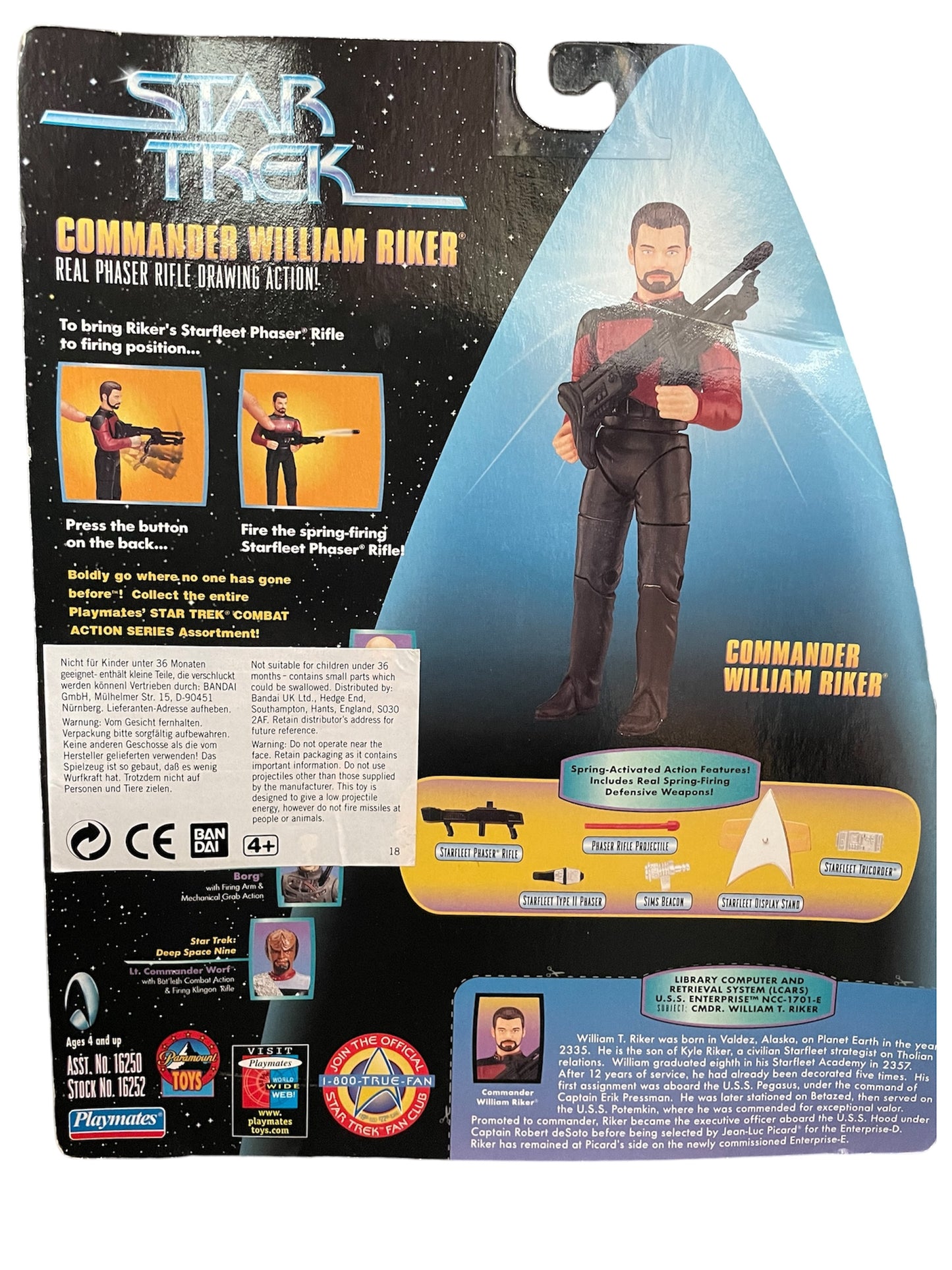 Vintage 1997 Star Trek The Next Generation - 10th Anniversary - Warp Factor Series 1 Combat Action Series Commander William Riker 6 Inch Action Figure With Phaser Rifle Drawing Action - Brand New Factory Sealed Shop Stock Room Find