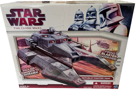 Vintage 2009 Star Wars The Clone Wars- Army Of The Republic - Republic Fighter Tank With Real Firing Blaster Cannons - Brand New Factory Sealed Shop Stock Room Find