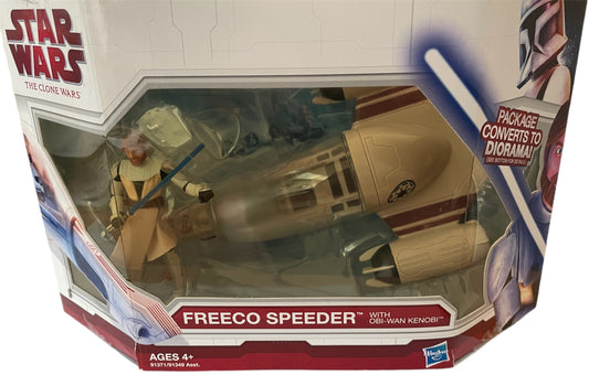 Vintage 2009 Star Wars The Clone Wars Freeco Speeder Vehicle With Obi-Wan Kenobi Action Figure - Brand New Factory Sealed Shop Stock Room Find