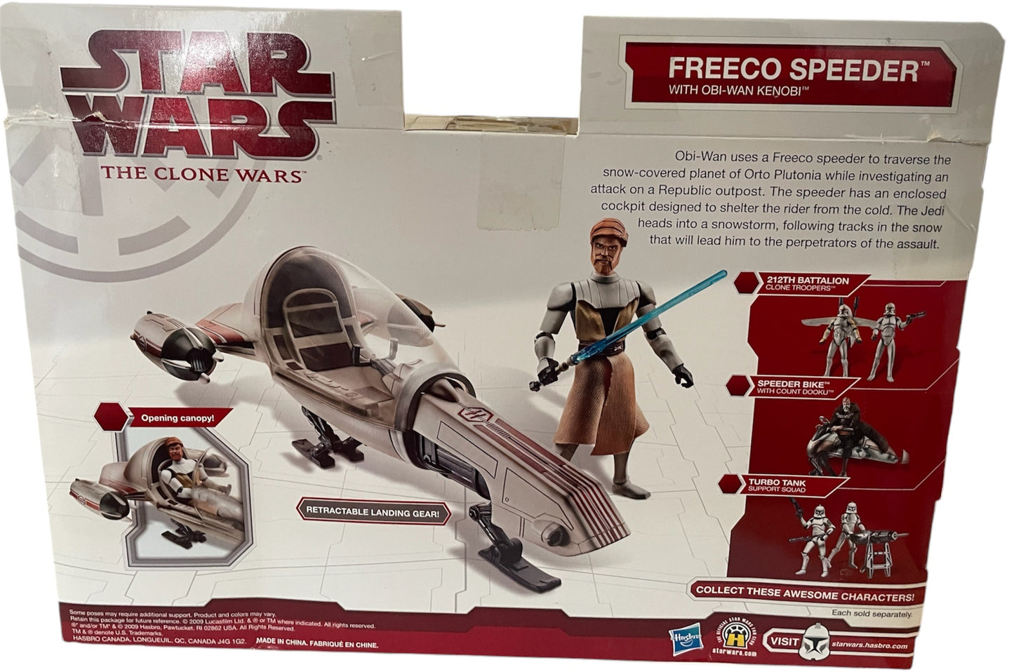 Vintage 2009 Star Wars The Clone Wars Freeco Speeder Vehicle With Obi-Wan Kenobi Action Figure - Brand New Factory Sealed Shop Stock Room Find