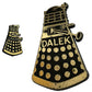 Vintage 1965 Doctor Dr Who &amp; The Daleks Plastoid Ltd Dalek Set Of 2 Badge / Pin Black And Gold 3 Inch And 1 Inch Versions - Fantastic Condition