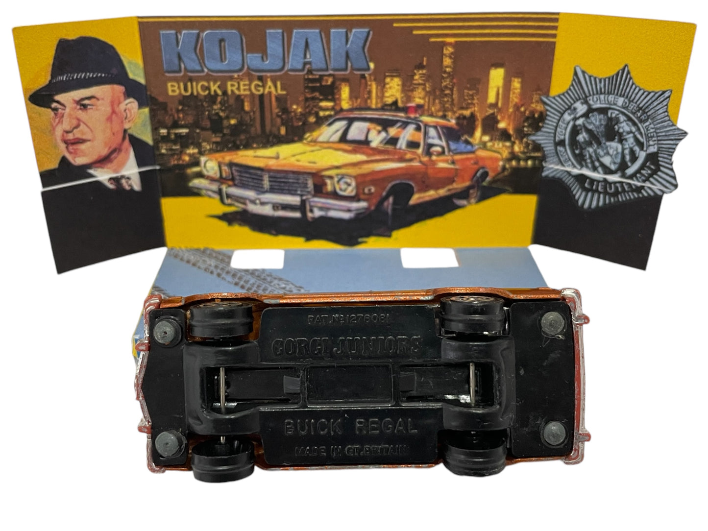 Vintage 1978 Corgi Juniors Kojak's Buick Regal Bronze Diecast Model Car In A High Quality Reproduction Box With Display Plinth