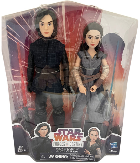 Vintage 2017 Star Wars Forces Of Destiny Rey Of Jakku And Kylo Ren 12 Inch Action Figure Set - Brand New Factory Sealed Shop Stock Room Find