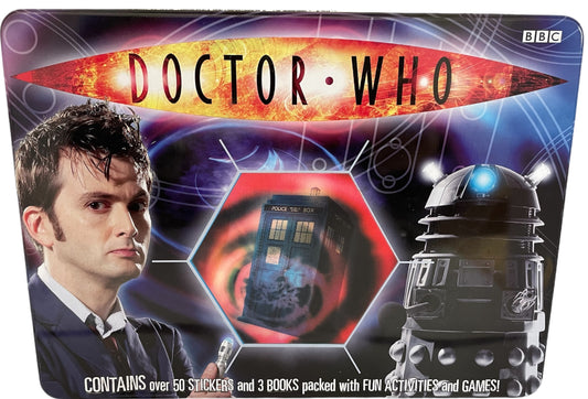 Vintage 2007 Penquin Dr Who The 10th Doctor Activity Tin With 3 Books Packed With Activities Plus Over 50 Stickers - Brand New Factory Sealed Shop Stock Room Find