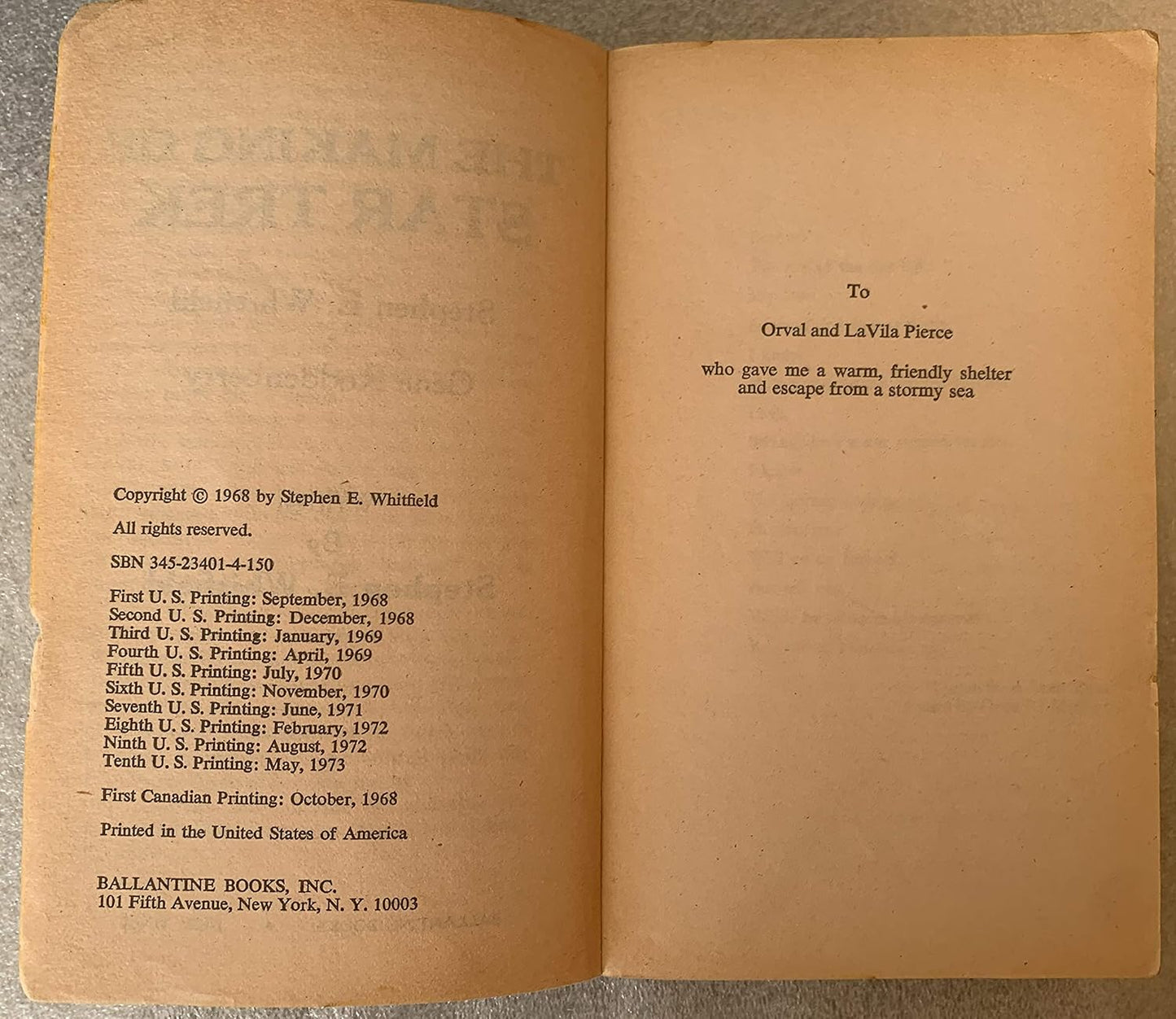 Vintage 1973 The Making Of Star Trek - The Book On How To Write For TV By Stephen E Whitfield And Gene Roddenberry