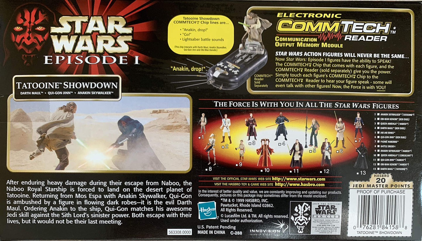 Vintage 1999 Star Wars Episode 1 The Phantom Menace Tatooine Showdown Action Figure Set - With Comm Tech Talk Chip - Brand New Factory Sealed Shop Stock Room Find