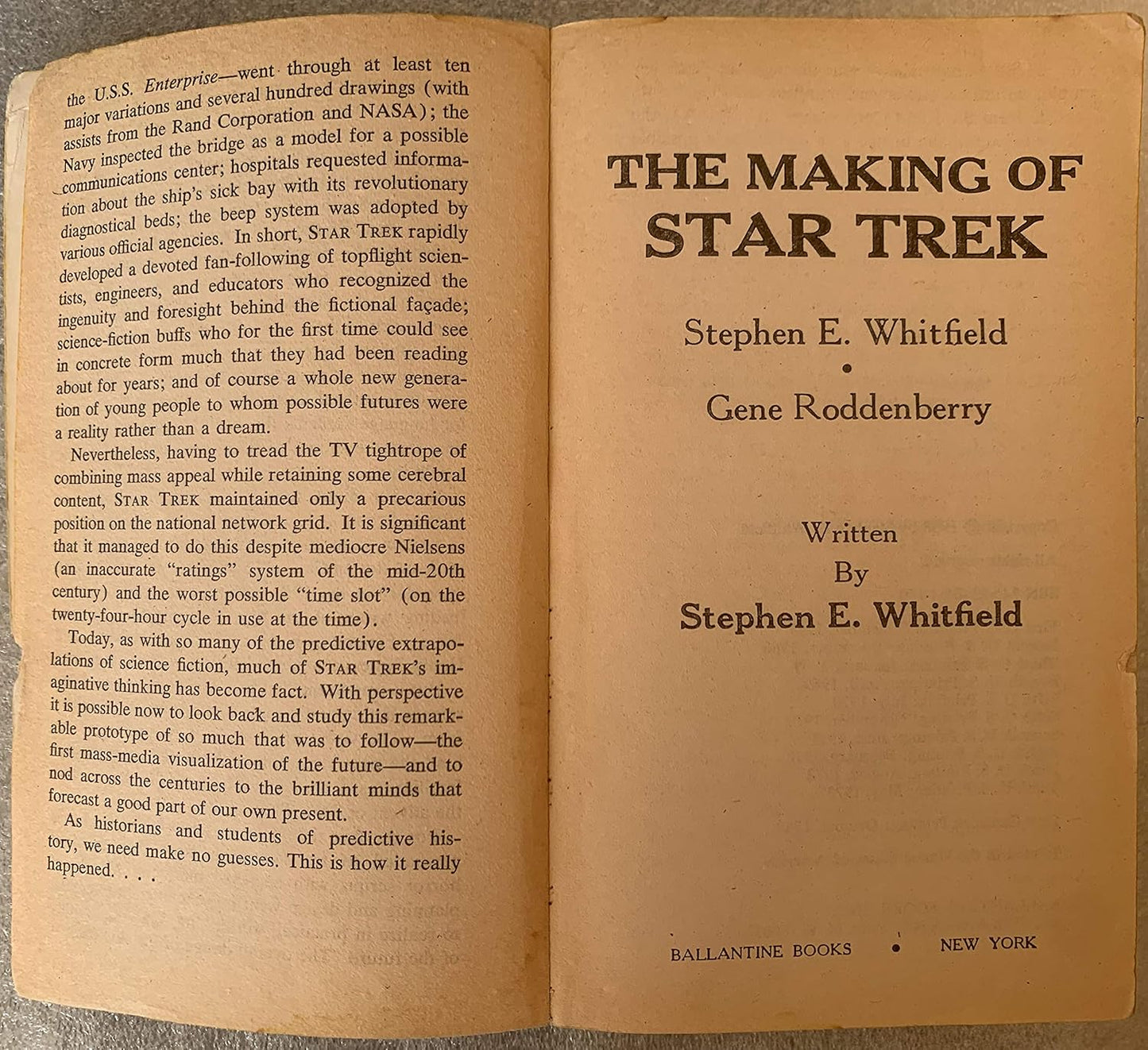 Vintage 1973 The Making Of Star Trek - The Book On How To Write For TV By Stephen E Whitfield And Gene Roddenberry