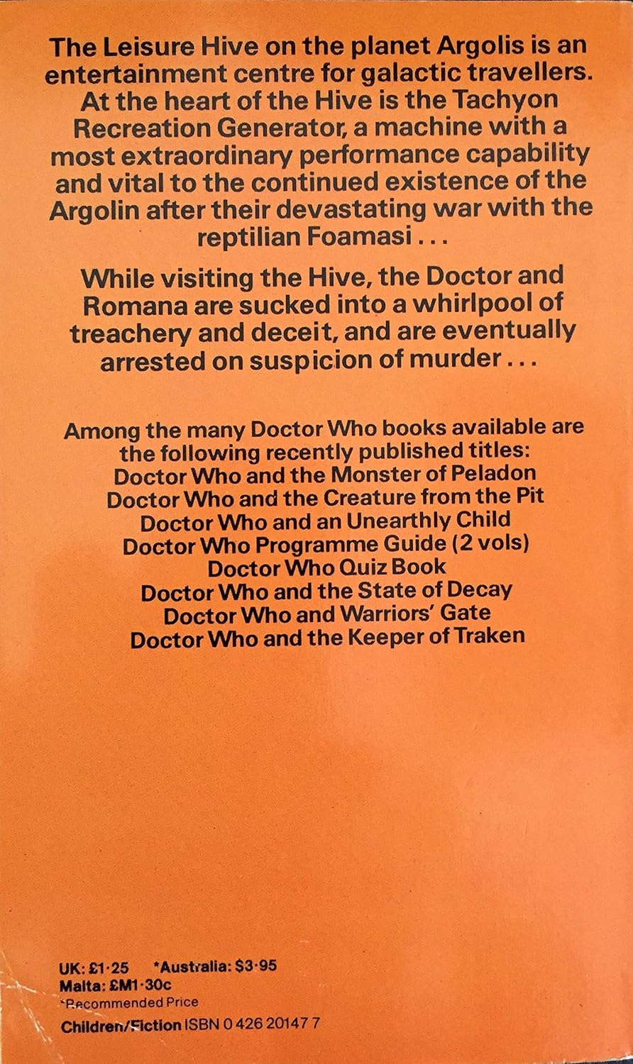 Vintage Target 1982 Dr Doctor Who And The Leisure Hive Paperback Novel First Impression By David Fisher